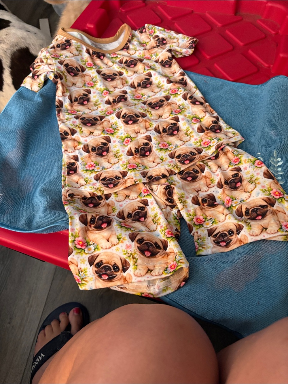 BAMBOO Pink Cream Pug Print Kids Short Pajama Set - Playful Pugs